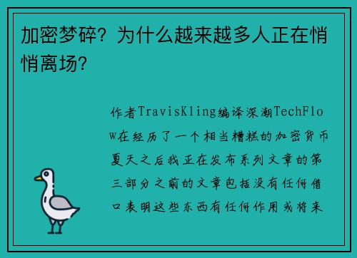 加密梦碎？为什么越来越多人正在悄悄离场？