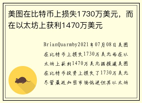 美图在比特币上损失1730万美元，而在以太坊上获利1470万美元 