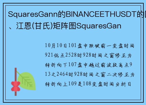 SquaresGann的BINANCEETHUSDT的圆八、江恩(甘氏)矩阵图SquaresGan